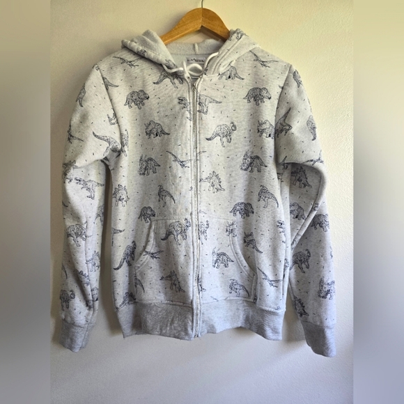 LA‎ Soul, Dinosaur Print Hoodie, Grey and Navy, Size Small - Picture 1 of 8